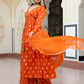 Janasya Women's Orange Brocade Woven Design Festive Angrakha Kurta Set | Swadesiicart