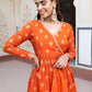 Janasya Women's Orange Brocade Woven Design Festive Angrakha Kurta Set | Swadesiicart