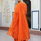 Janasya Women's Orange Brocade Woven Design Festive Angrakha Kurta Set | Swadesiicart
