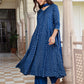 Janasya Women's Blue Brocade Woven Design Festive Anarkali Kurta Set | Swadesiicart