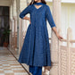 Janasya Women's Blue Brocade Woven Design Festive Anarkali Kurta Set | Swadesiicart