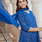 Janasya Women's Blue Brocade Woven Design Festive Anarkali Kurta Set | Swadesiicart