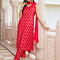 Janasya Women's Red Brocade Woven Design Festive Straight Kurta Set | Swadesiicart