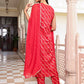 Janasya Women's Red Brocade Woven Design Festive Straight Kurta Set | Swadesiicart