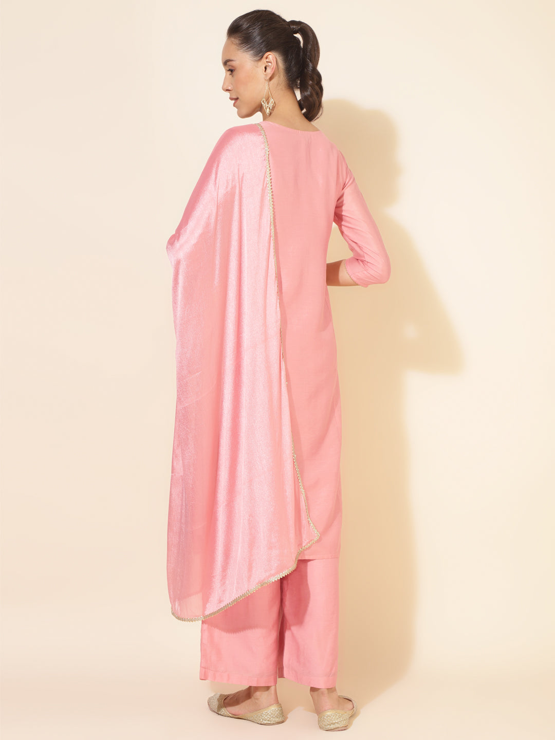 Janasya Pink Chanderi Embellished Set | Swadesiicart