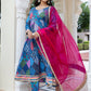 Janasya Women's Blue Cotton Ethnic Printed Festive Anarkali Kurta Set | Swadesiicart