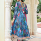Janasya Women's Blue Cotton Ethnic Printed Festive Anarkali Kurta Set | Swadesiicart