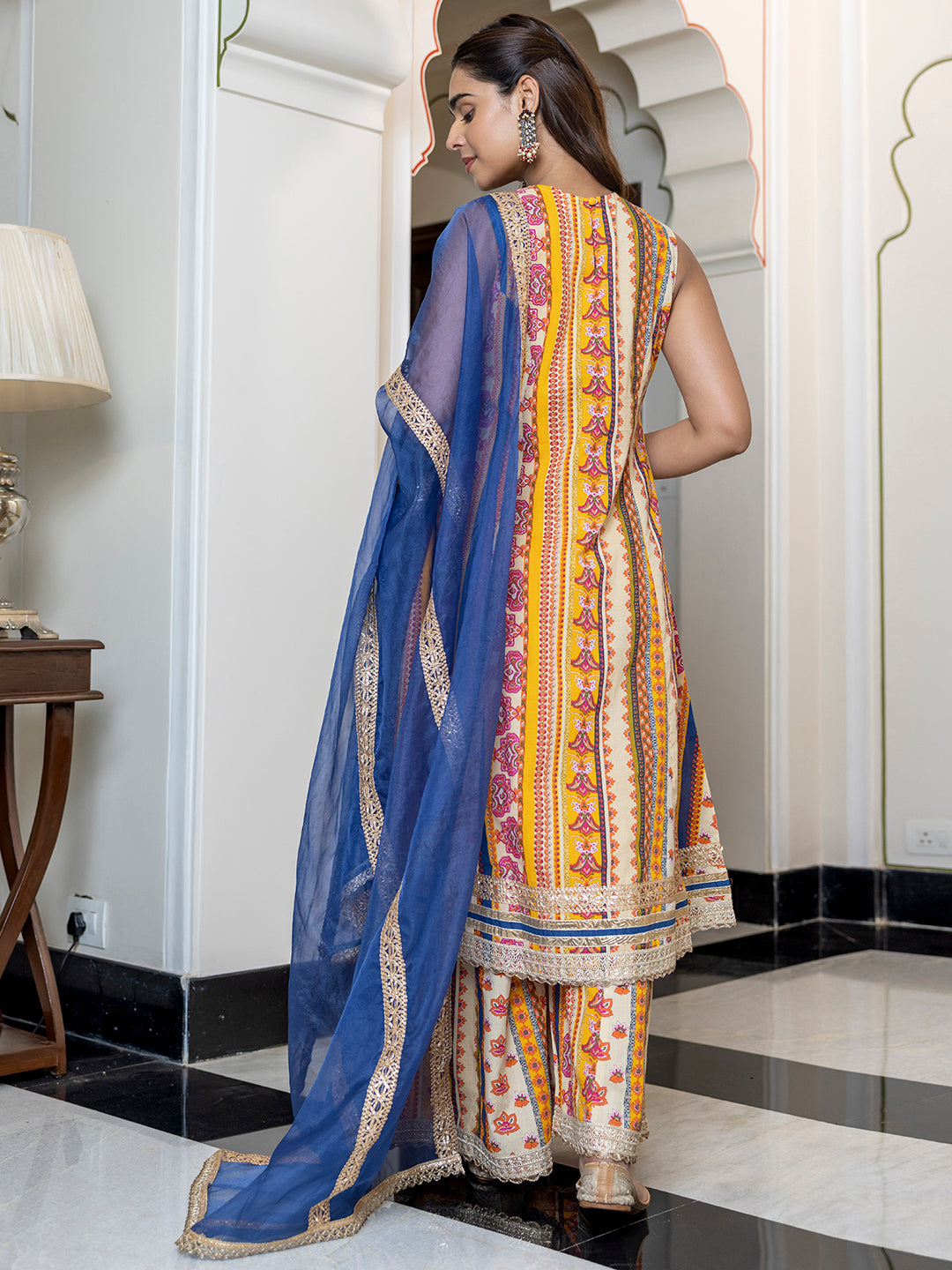 Janasya Women's Multicolor Cotton Ethnic Printed Festive A-line Kurta Set | Swadesiicart