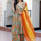 Janasya Women's Green Cotton Embellished Ethnic Printed Festive Flared Kurta Set | Swadesiicart