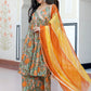 Janasya Women's Green Cotton Embellished Ethnic Printed Festive Flared Kurta Set | Swadesiicart