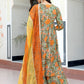 Janasya Women's Green Cotton Embellished Ethnic Printed Festive Flared Kurta Set | Swadesiicart