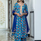 Janasya Women's Sky blue Cotton Embellished Ethnic Printed Festive Flared Kurta Set | Swadesiicart