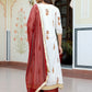 Janasya Women's White Cotton Embellished Floral Printed Festive Front Slit Kurta Set | Swadesiicart