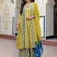 Janasya Women's Lime Green Cotton Embellished Ethnic Printed Festive Flared Kurta Set | Swadesiicart