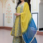 Janasya Women's Lime Green Cotton Embellished Ethnic Printed Festive Flared Kurta Set | Swadesiicart