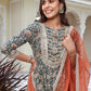 Janasya Women's Teal Blue Cotton Embellished Festive Flared Short Kurta Set | Swadesiicart