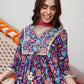 Janasya Women's Purple Cotton Embellished Ethnic Printed Festive A-line Kurta Set | Swadesiicart