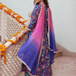 Janasya Women's Purple Cotton Embellished Ethnic Printed Festive A-line Kurta Set | Swadesiicart
