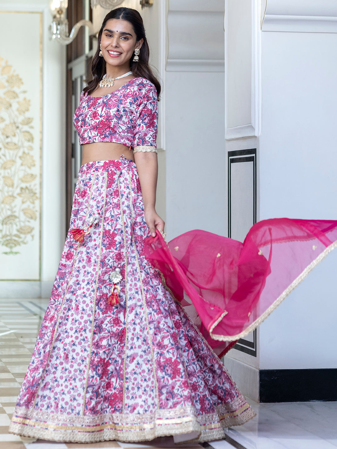 Janasya White Cotton Embellished Festive Lehenga Choli | Swadesiicart