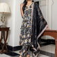Janasya Women's Black Cotton Embellished Festive Empire Kurta Set | Swadesiicart