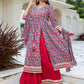 Janasya Women's Blue Cotton Floral Printed Festive Front Slit Kurta Set | Swadesiicart
