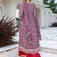 Janasya Women's Blue Cotton Floral Printed Festive Front Slit Kurta Set | Swadesiicart