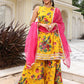 Janasya Women's Yellow Cotton Embellished Festive Flared Short Kurta Set | Swadesiicart
