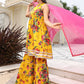 Janasya Women's Yellow Cotton Embellished Festive Flared Short Kurta Set | Swadesiicart
