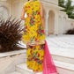 Janasya Women's Yellow Cotton Embellished Festive Flared Short Kurta Set | Swadesiicart
