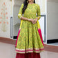 Janasya Women's Lime Green Cotton Embellished Floral Printed Festive Anarkali Kurta Set | Swadesiicart