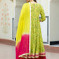Janasya Women's Lime Green Cotton Embellished Floral Printed Festive Anarkali Kurta Set | Swadesiicart