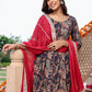 Janasya Women's Navy Blue Cotton Ethnic Printed Festive Flared Kurta Set | Swadesiicart