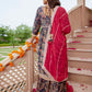 Janasya Women's Navy Blue Cotton Ethnic Printed Festive Flared Kurta Set | Swadesiicart
