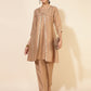 Janasya Beige Crepe Silk Embellished Set | Swadesiicart