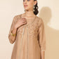Janasya Beige Crepe Silk Embellished Set | Swadesiicart
