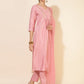 Janasya Pink Crepe Silk Yoke Embroidery Set | Swadesiicart