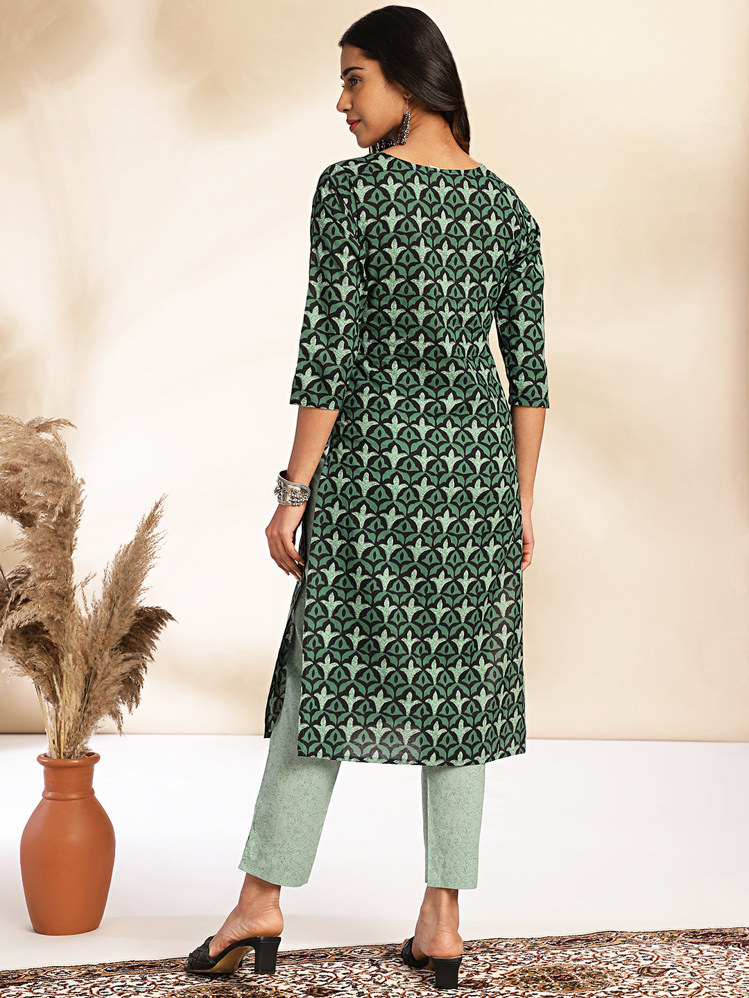 Janasya Green Cotton Printed Sets | Swadesiicart