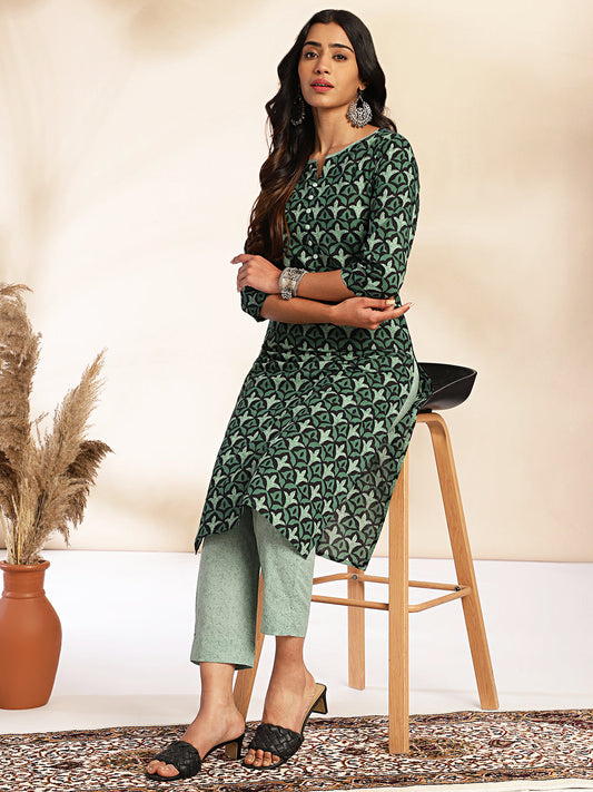 Janasya Green Cotton Printed Sets | Swadesiicart