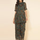 Janasya Green Chiffon Lurex Floral Printed Co-ords - Swadesiicart