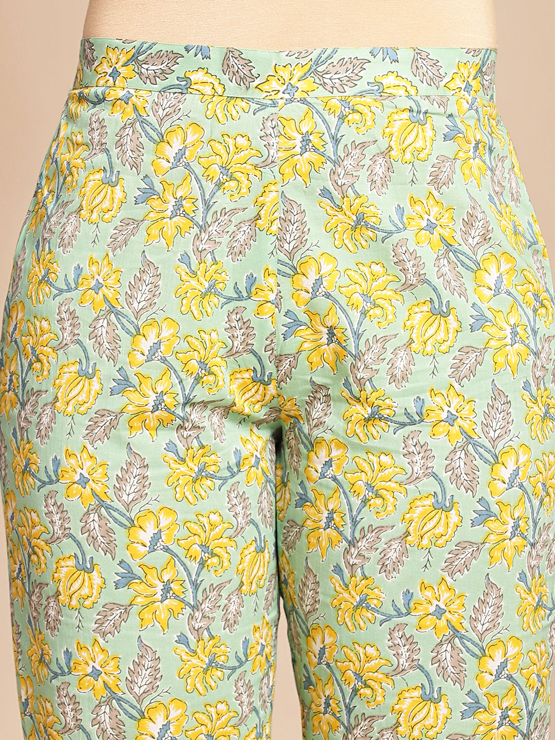 Janasya Light Green Cotton Floral Straight Co-ord Set - Swadesiicart