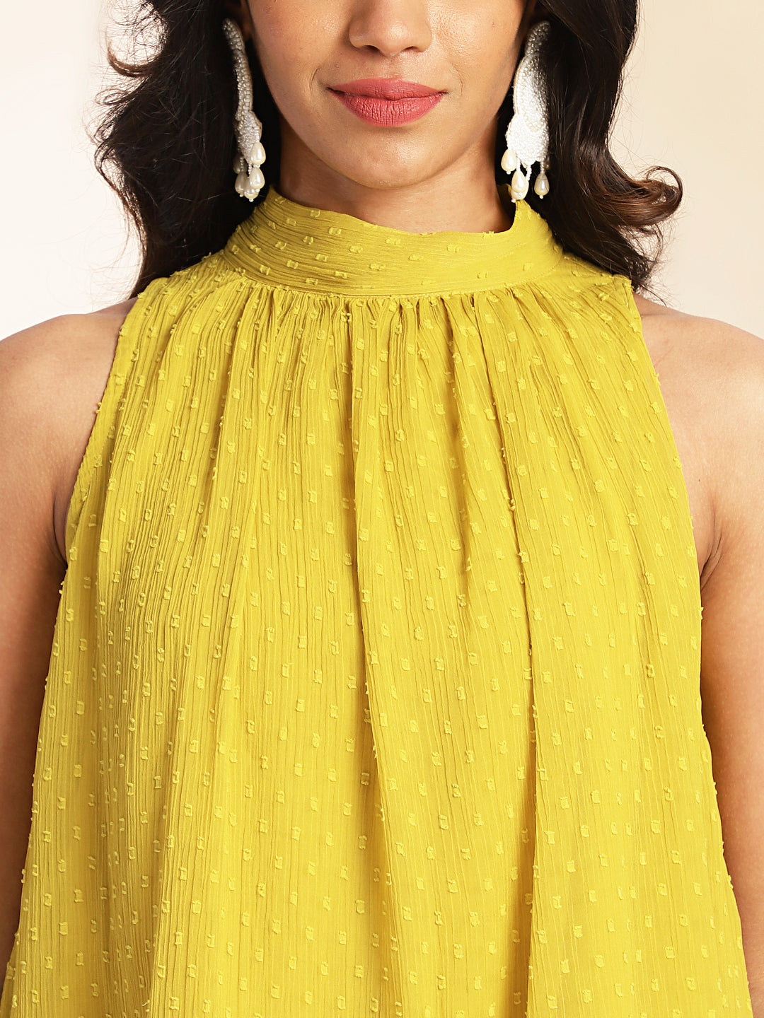 Janasya Yellow Dobby Chiffon Solid Sets | Swadesiicart