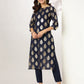 Janasya Dark Georgette Foil Print Straight Kurta Set | Swadesiicart