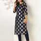 Janasya Dark Georgette Foil Print Straight Kurta Set | Swadesiicart