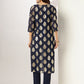Janasya Dark Georgette Foil Print Straight Kurta Set | Swadesiicart