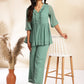 Janasya Sage Dobby Chiffon Woven Design Peplum Top & Bottom Set | Swadesiicart
