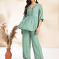 Janasya Sage Dobby Chiffon Woven Design Peplum Top & Bottom Set | Swadesiicart