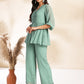 Janasya Sage Dobby Chiffon Woven Design Peplum Top & Bottom Set | Swadesiicart
