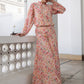 Janasya Beige Georgette Floral Regular Top & Bottom Set | Swadesiicart