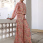 Janasya Beige Georgette Floral Regular Top & Bottom Set | Swadesiicart