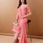 Angrakha Style Floral Printed A-Line Kurta With Pant & Dupatta, Pink - Hiral Fashion